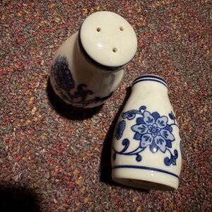 Blue and White Floral Ceramic Salt and Pepper Shakers